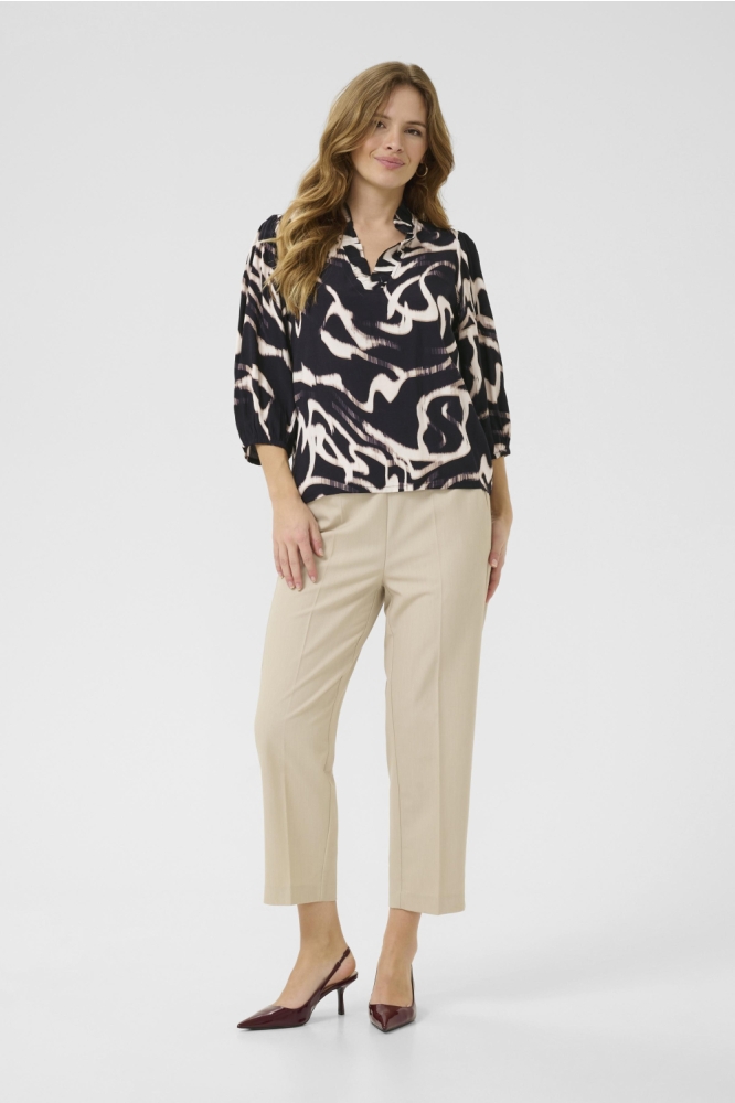 KAMARTHA FRILL BLOUSE 10510322 107701 BLACK/NATURE ORGANIC LINE